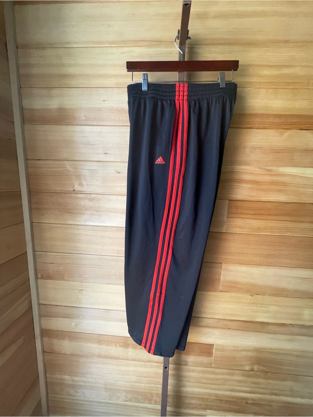 adidas Black Sweatpants with Red Side Stripes Men’s Large